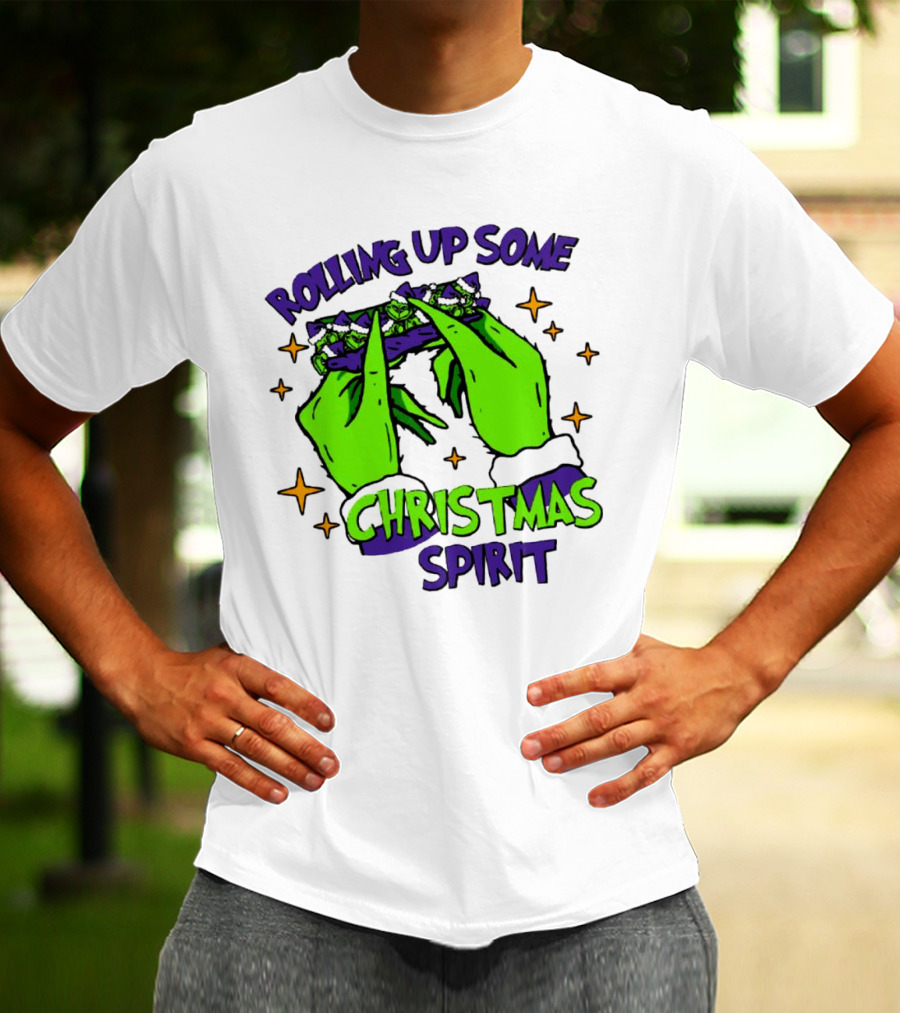 Rolling Up Some Christmas Spirit With Purple Grinch Hand T-Shirt