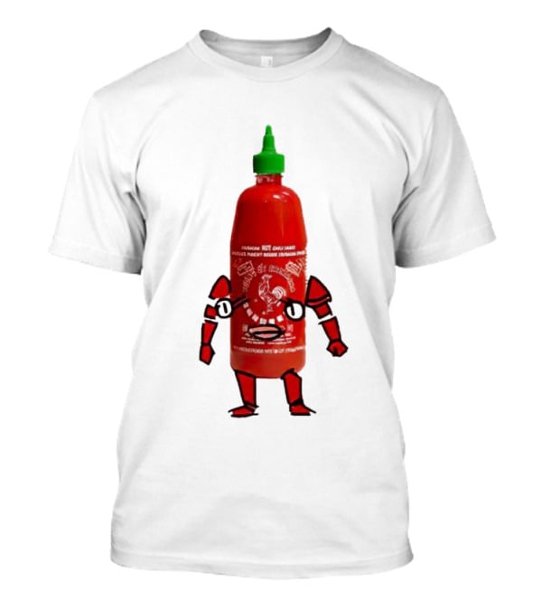 Sriracha Sauce Animated Bottle Character With Green Cap T-Shirt