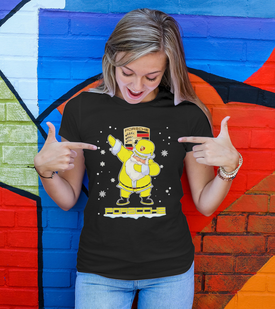 Porsche Santa Claus Dabbing Christmas Snowflakes T-Shirt