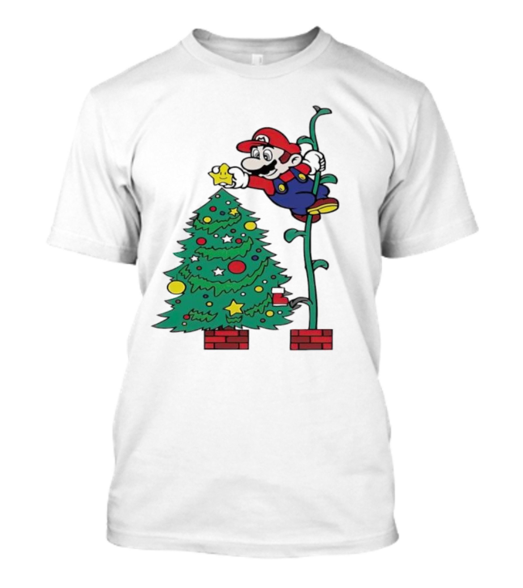 Super Mario Decorating Christmas Tree With Power-Up Star And Brick Blocks T-Shirt