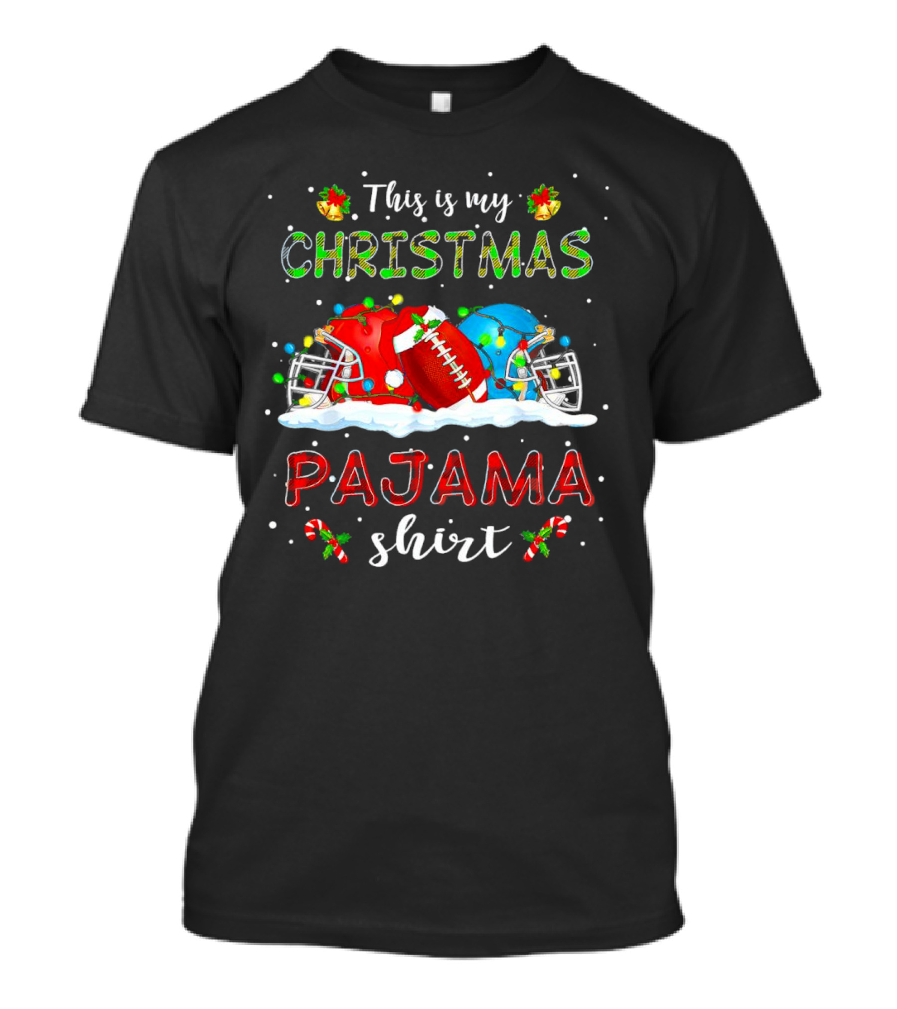 This Is My Christmas Pajama Shirt Football Helmets Candy Canes Snowflakes T-Shirt