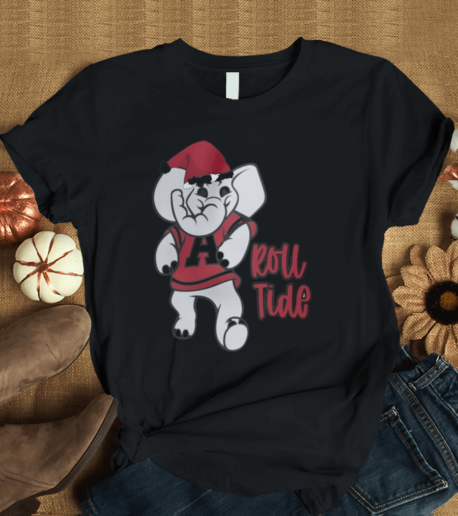 Alabama Crimson Tide Roll Tide Christmas Elephant Santa Hat T-Shirt