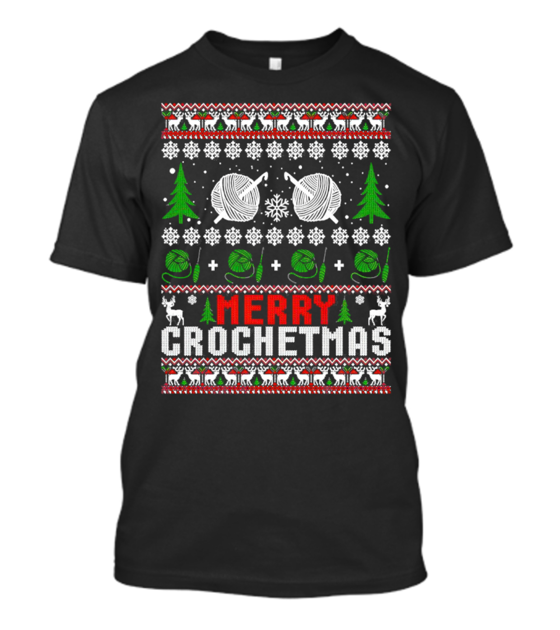 Merry Crochetmas Christmas Yarn Balls Snowflakes Trees Reindeer T-Shirt