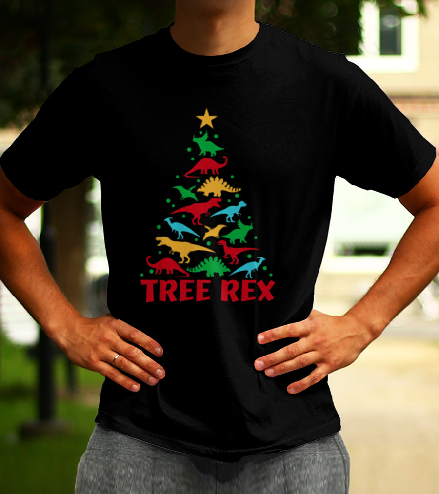 Tree Rex Dinosaur Christmas Tree With Colorful Dinosaurs T-Shirt