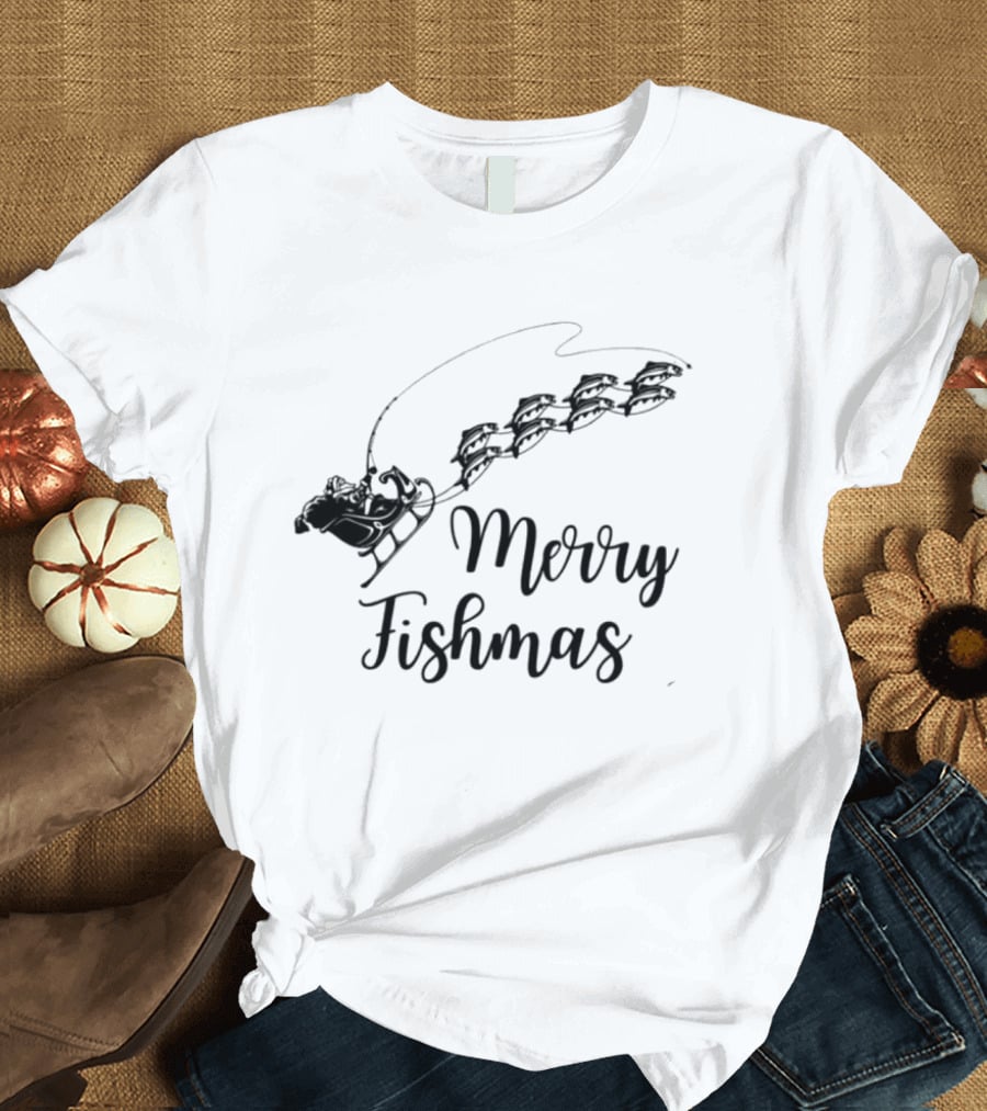 Merry Fishmas Sleigh With Fish Santa's Reindeer T-Shirt