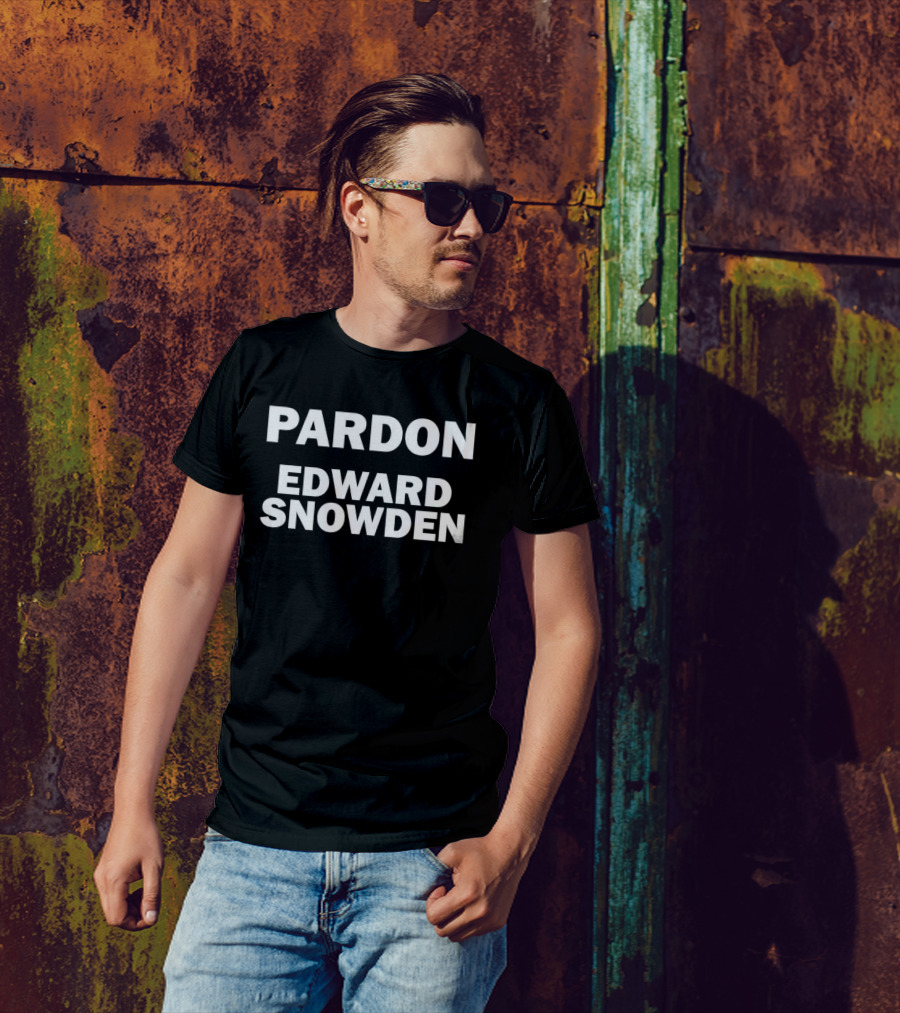 Pardon Edward Snowden Black Text Protest T-Shirt