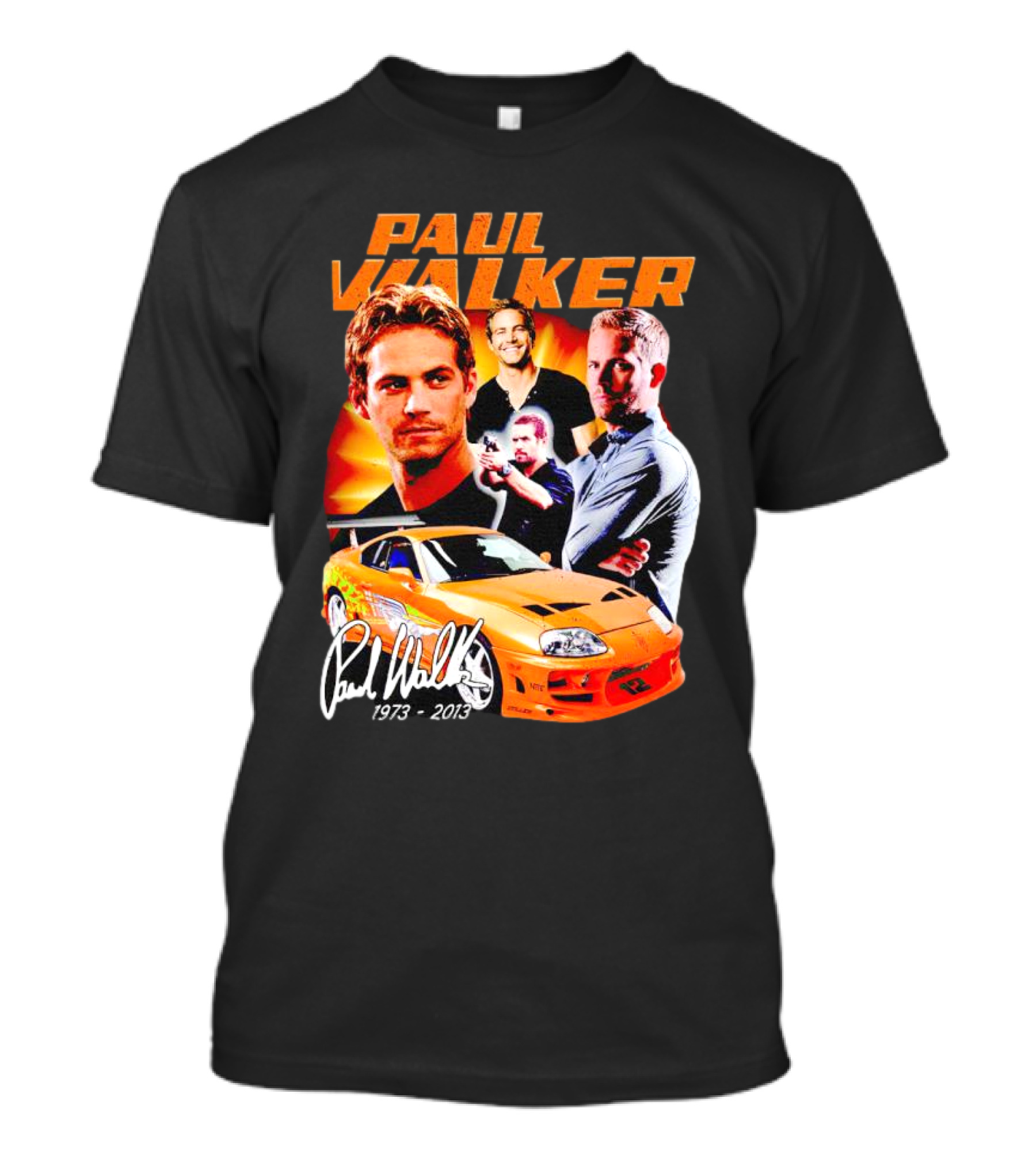 Paul Walker 1973-2013 Collage Signature Orange Car T-Shirt