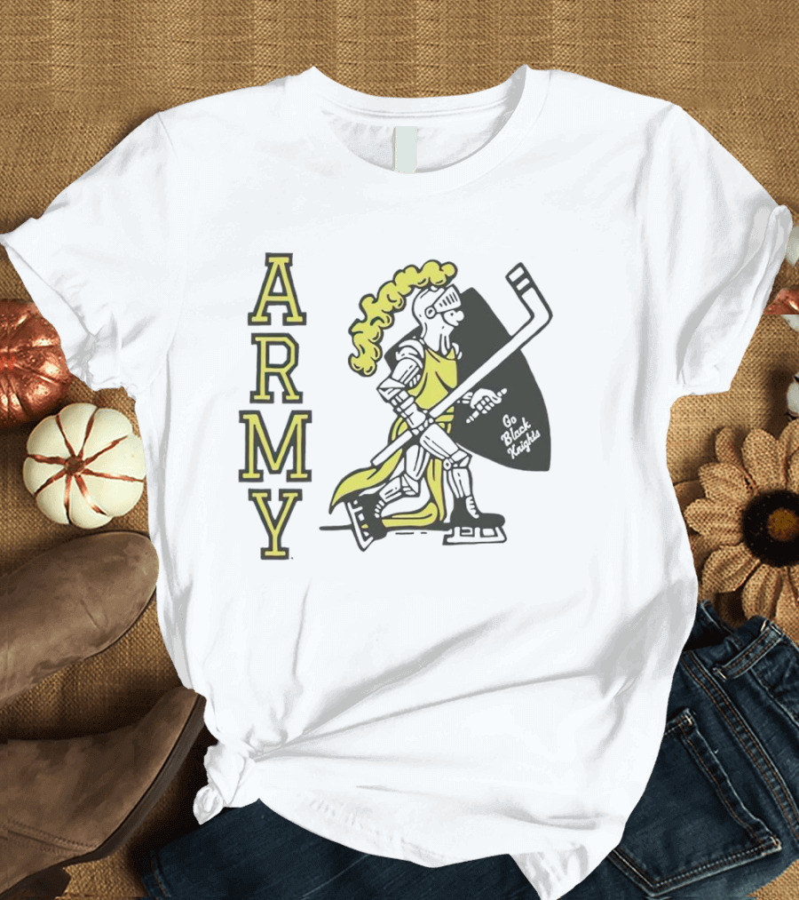 Army Hockey Go Black Knights Warrior Holding Hockey Stick T-Shirt