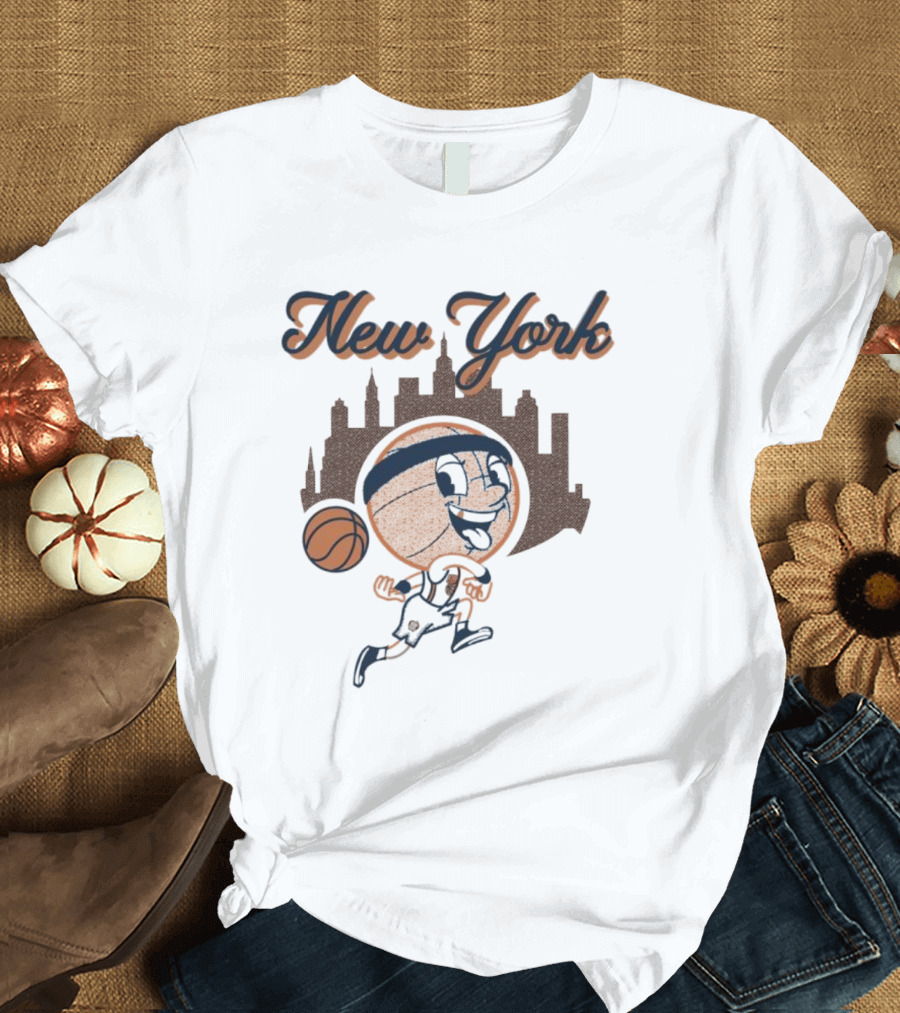 New York Hoops Skyline Basketball Cartoon T-Shirt