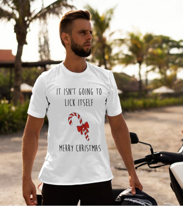 It Isn't Going To Lick Itself Merry Christmas Candy Cane Bow T-Shirt