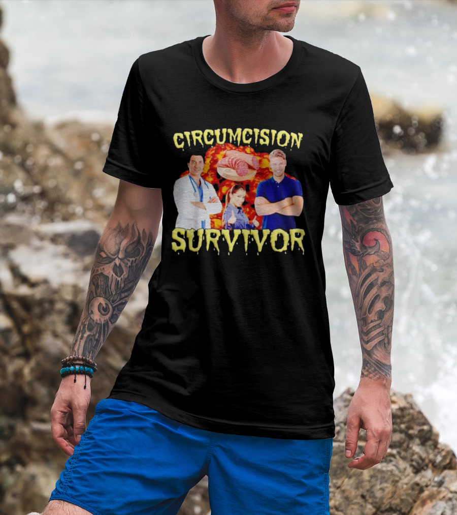 Circumcision Survivor Smiling Group Salami Background T-Shirt