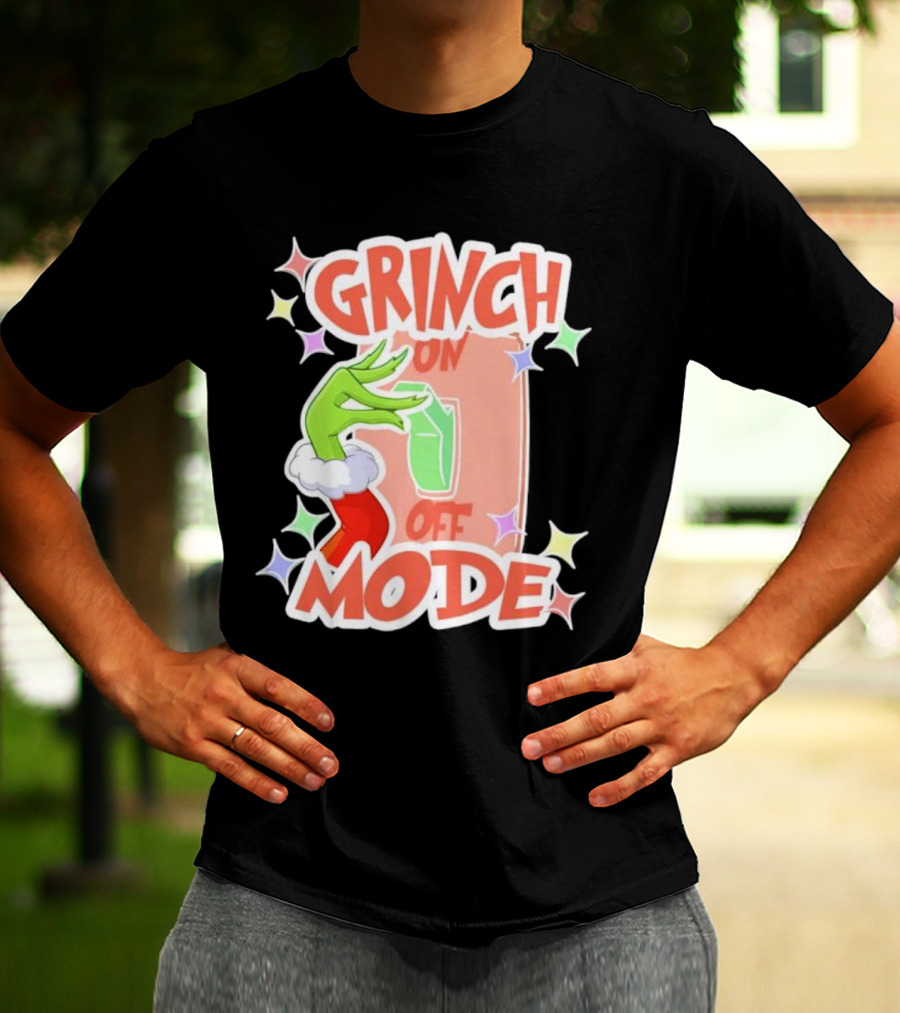 Grinch On Off Mode Green Furry Hand Lightswitch Stars T-Shirt