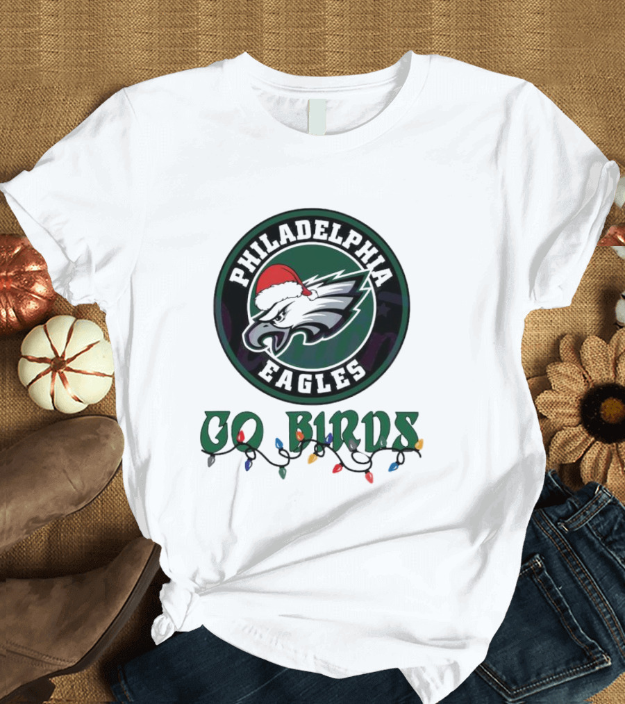 Philadelphia Eagles Go Birds Christmas Lights Santa Hat T-Shirt