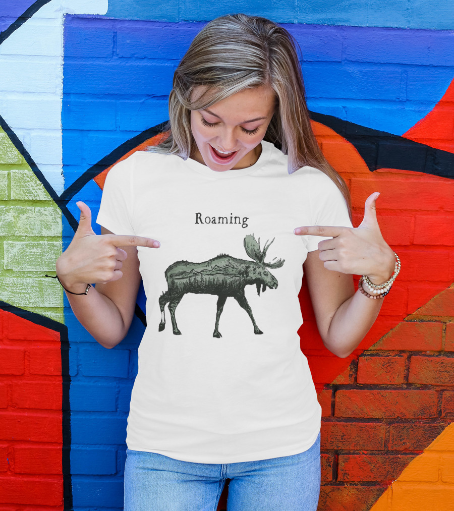 Roaming Moose With Mountain Landscape Christmas T-Shirt