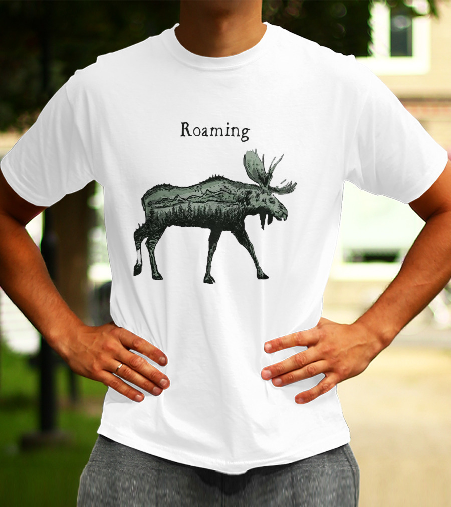Roaming Moose With Mountain Landscape Christmas T-Shirt