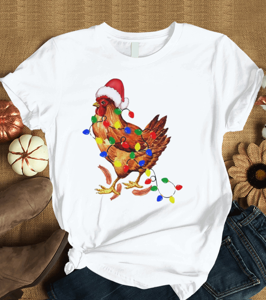 Santa Chicken With Christmas Lights T-Shirt