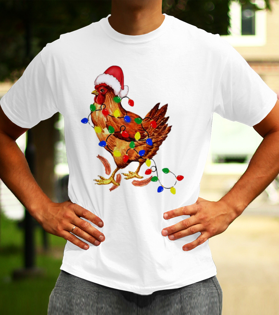 Santa Chicken With Christmas Lights T-Shirt