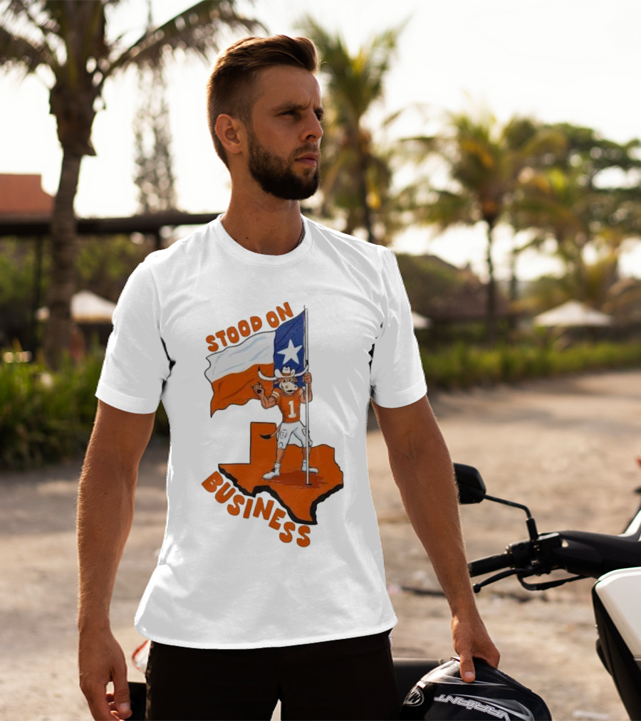 Stood On Business Texas Longhorns Mascot Holding Lone Star Flag T-Shirt