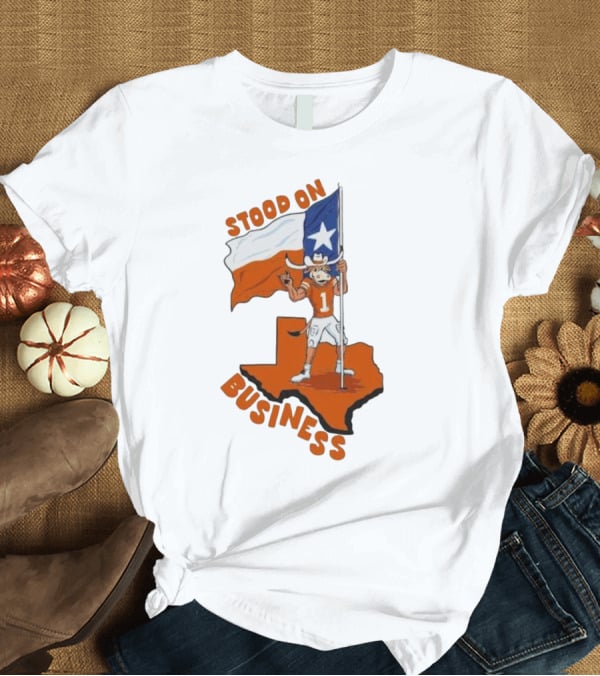 Stood On Business Texas Longhorns Mascot Holding Lone Star Flag T-Shirt