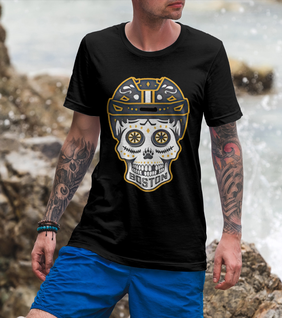 Boston Bruins Sugar Skull Helmet T-Shirt