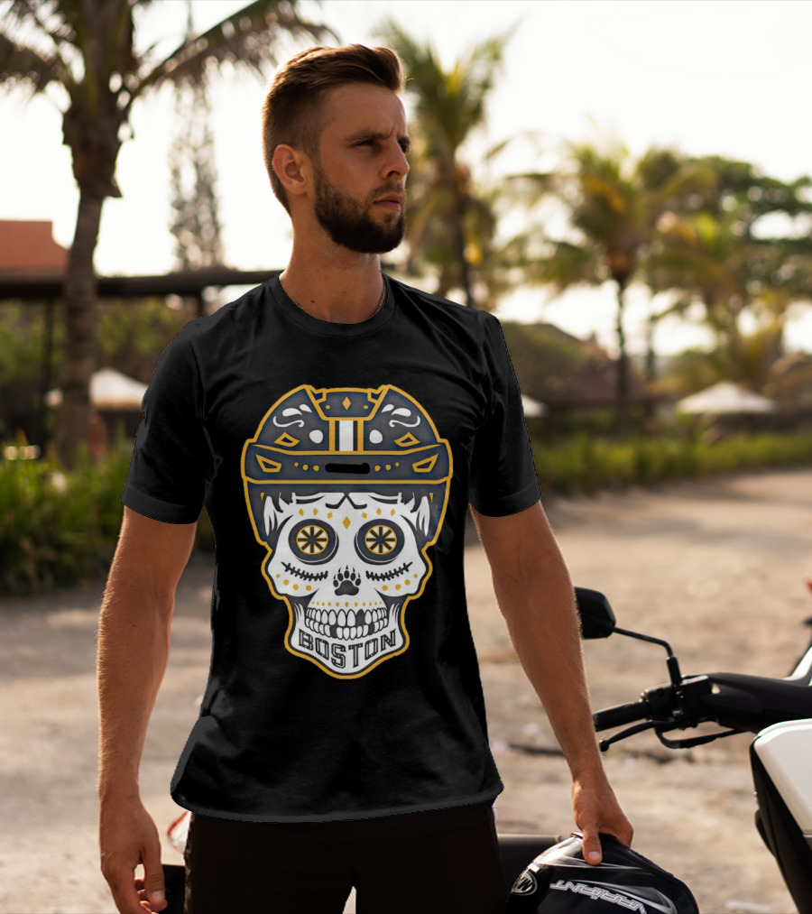 Boston Bruins Sugar Skull Helmet T-Shirt