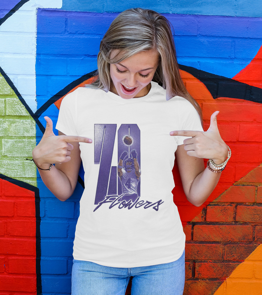 Zay Flowers Baltimore Football Catching Number 4 T-Shirt