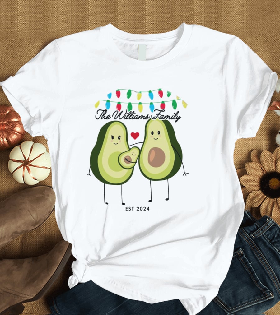 The Williams Family Baby On The Way Avocado Parents Christmas Lights Est T-Shirt