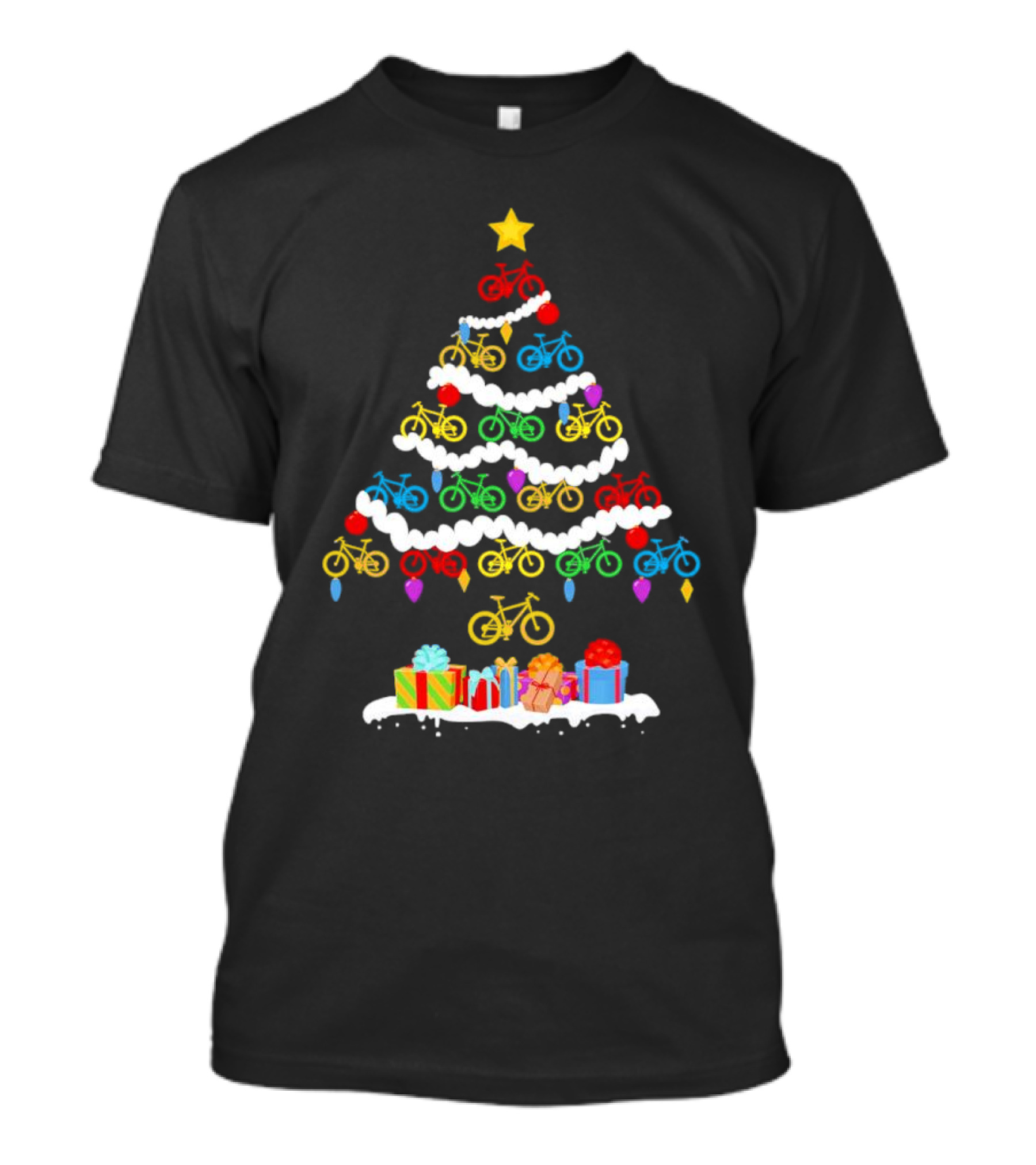 Colorful Bicycle Christmas Tree With Star And Presents T-Shirt