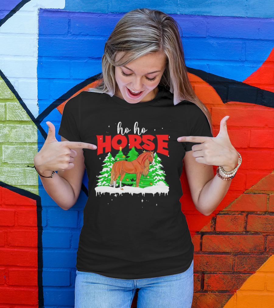 Ho Ho Horse Christmas Trees Snow Holiday T-Shirt