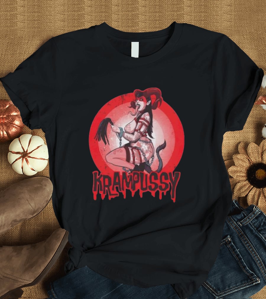 Krampussy Demon Woman With Whip And Chains T-Shirt