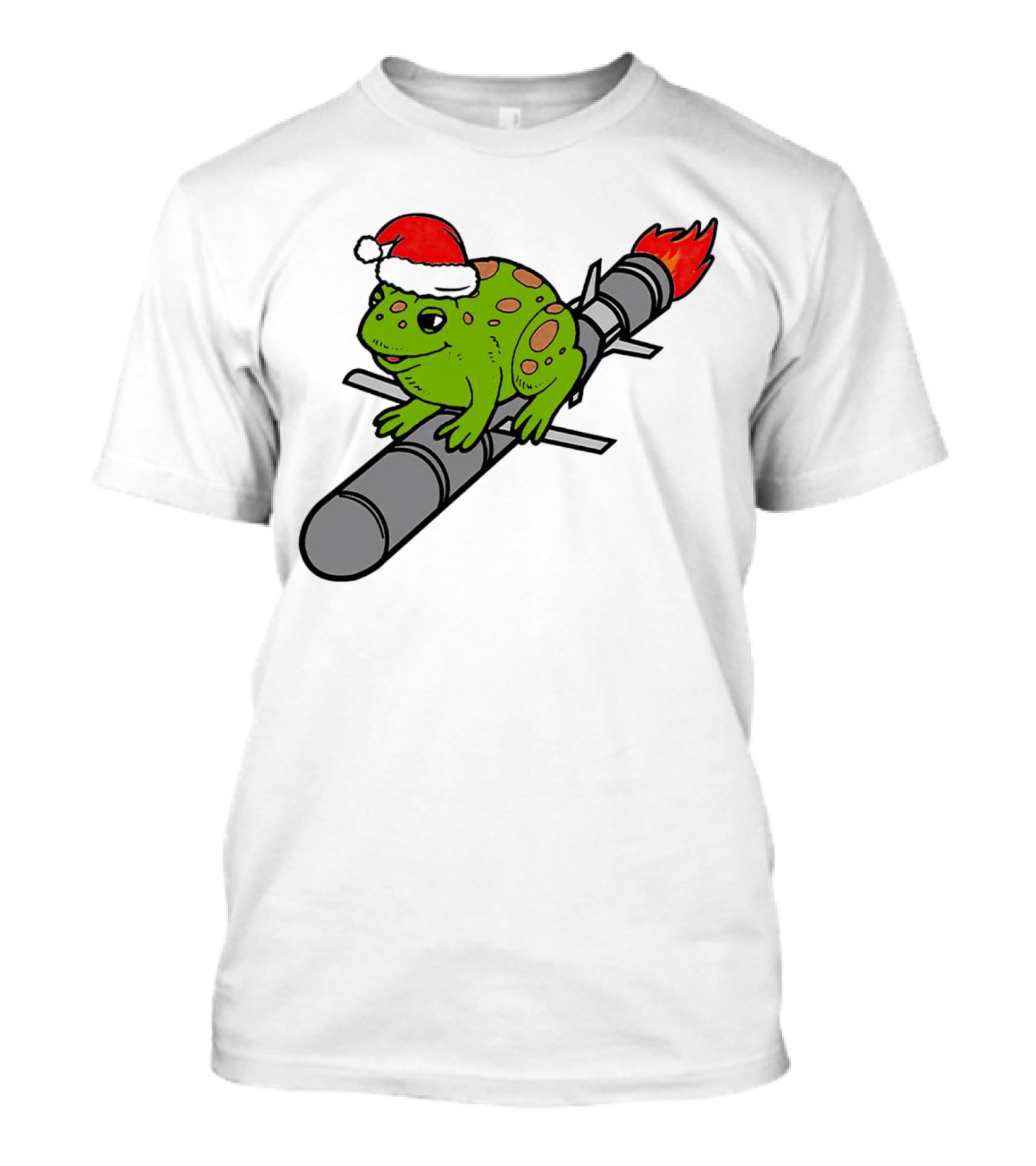 Missile Toad Christmas Frog With Santa Hat Riding A Rocket T-Shirt