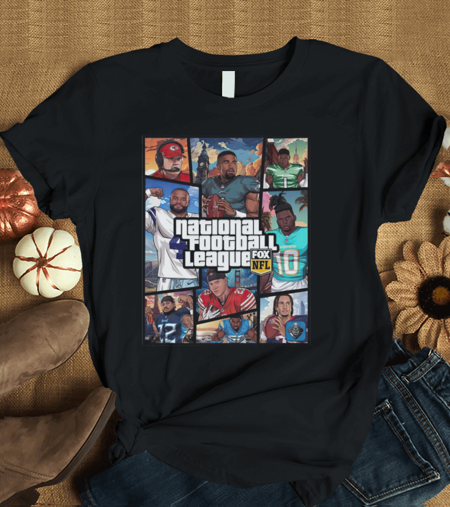 National Football League NFL Teams Players Fox Sports Grand Theft Auto T-Shirt