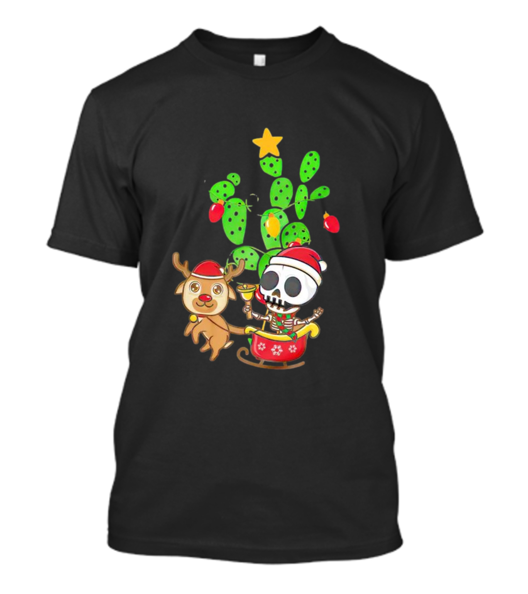 Nopalito Calacas Feliz Navidad Cactus Skeleton Reindeer Christmas T-Shirt