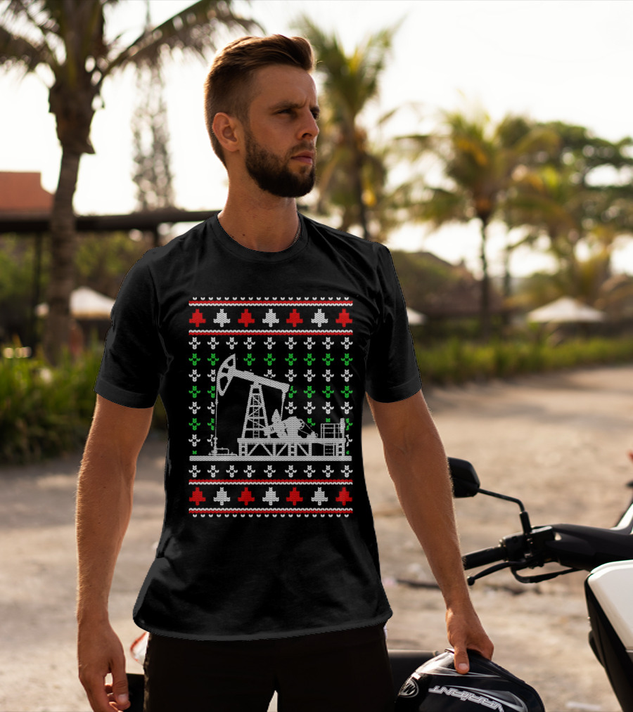 Oil Rig Pump Drill Christmas Knitted T-Shirt