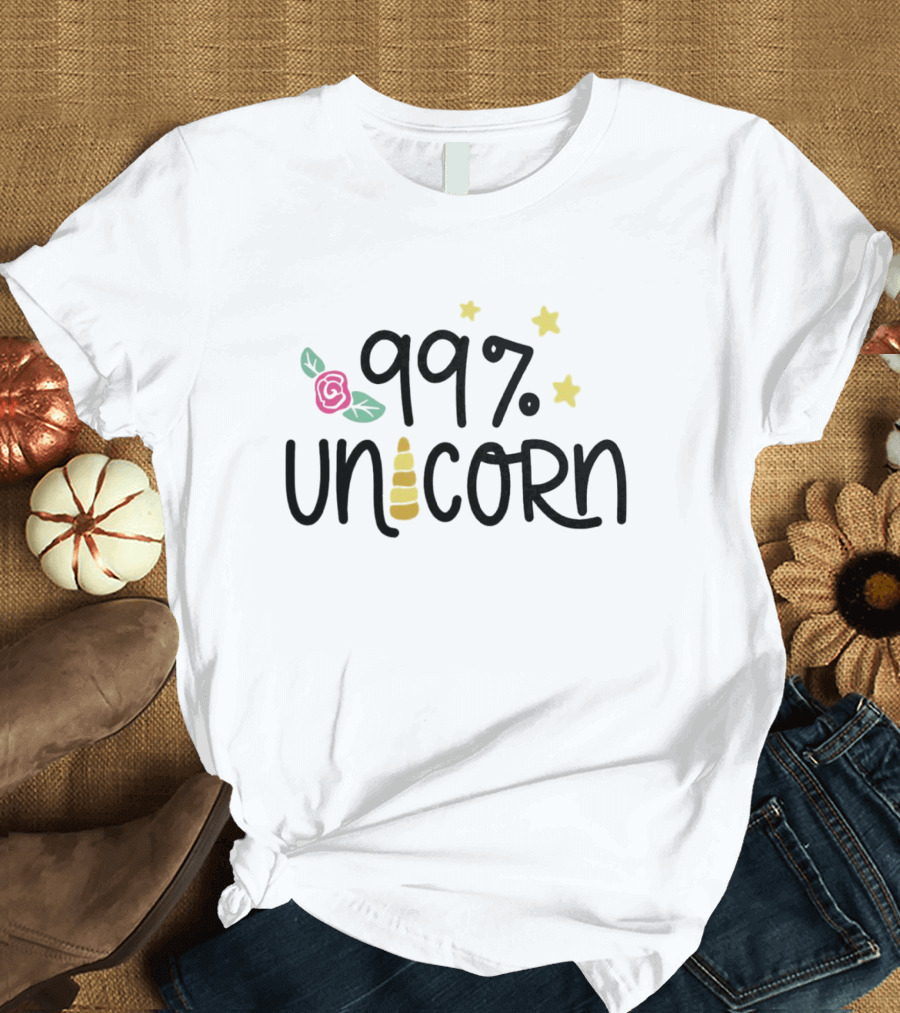 99 Percent Unicorn With Stars And Rose Elements T-Shirt