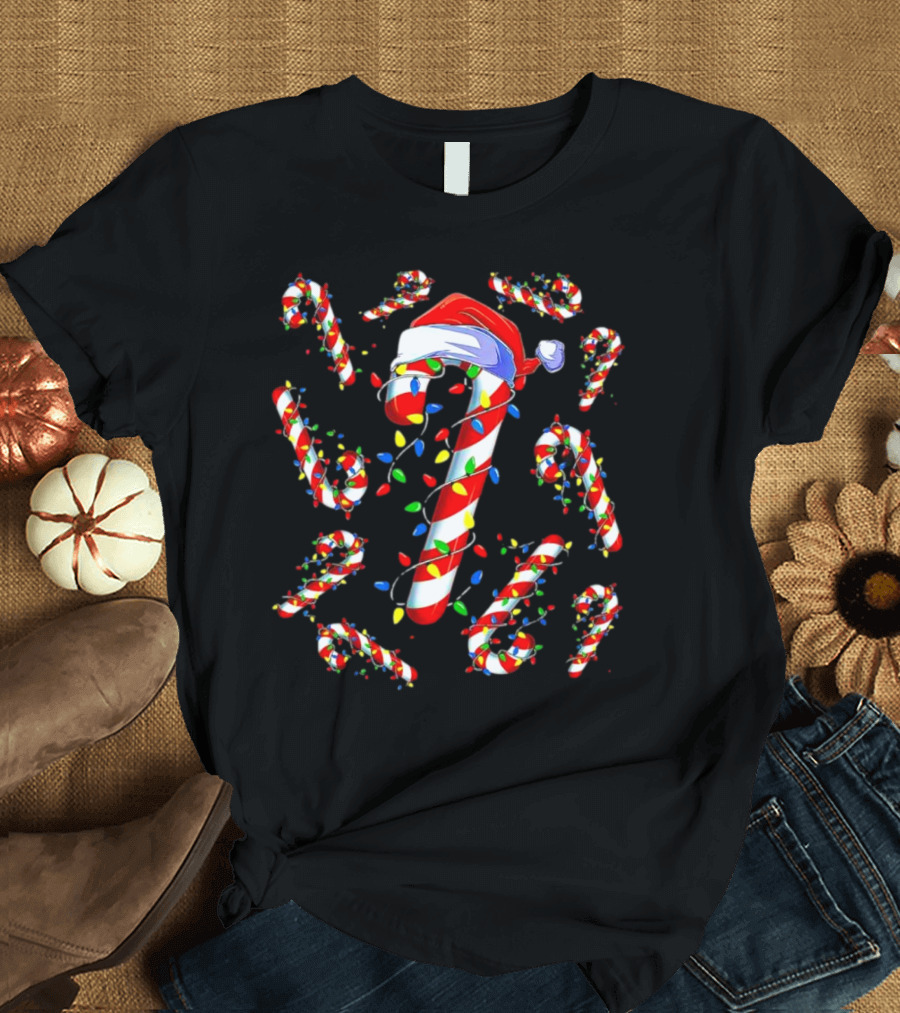 Candy Cane Santa Christmas Funny Xmas Lights Festive Decor T-Shirt
