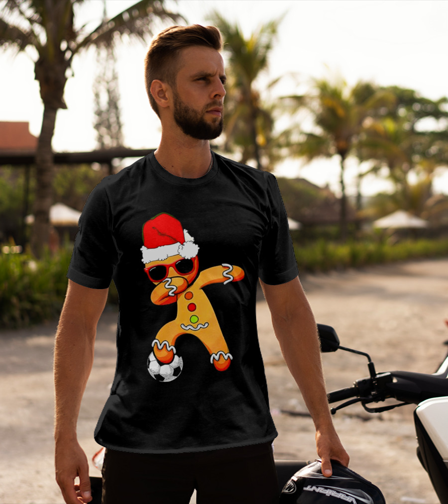 Christmas Dabbing Gingerbread Santa Hat Soccer Ball T-Shirt