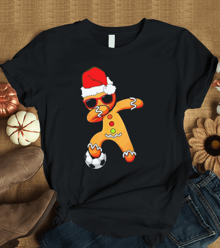 Christmas Dabbing Gingerbread Santa Hat Soccer Ball T-Shirt