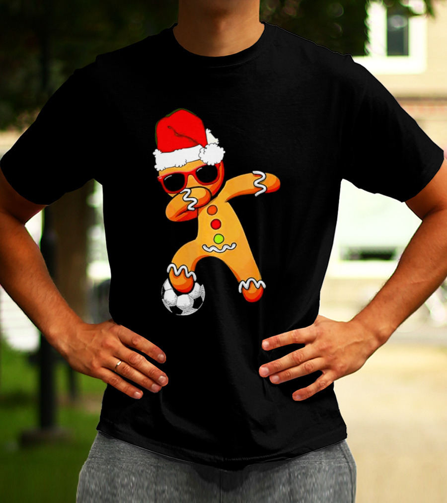 Christmas Dabbing Gingerbread Santa Hat Soccer Ball T-Shirt