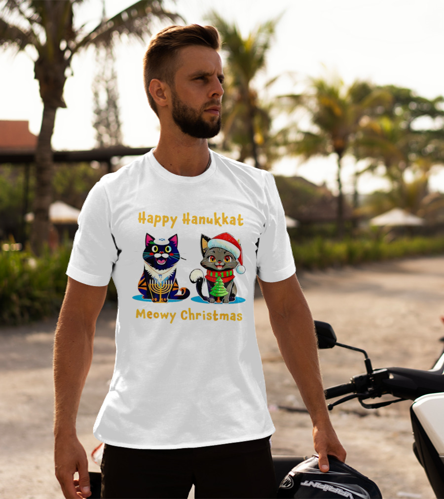 Happy Hanukkat Meowy Christmas Cats In Festive Holiday Attire T-Shirt