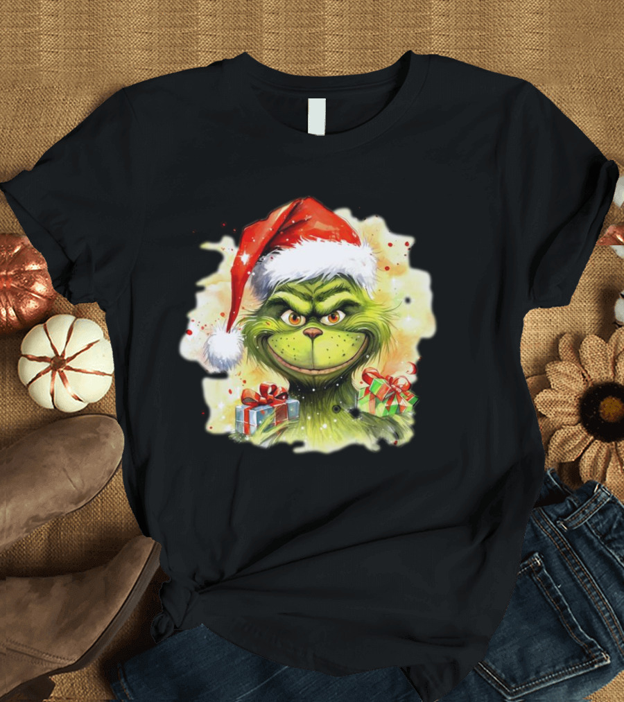 Santa Grinch Watercolor Christmas Gift Boxes T-Shirt