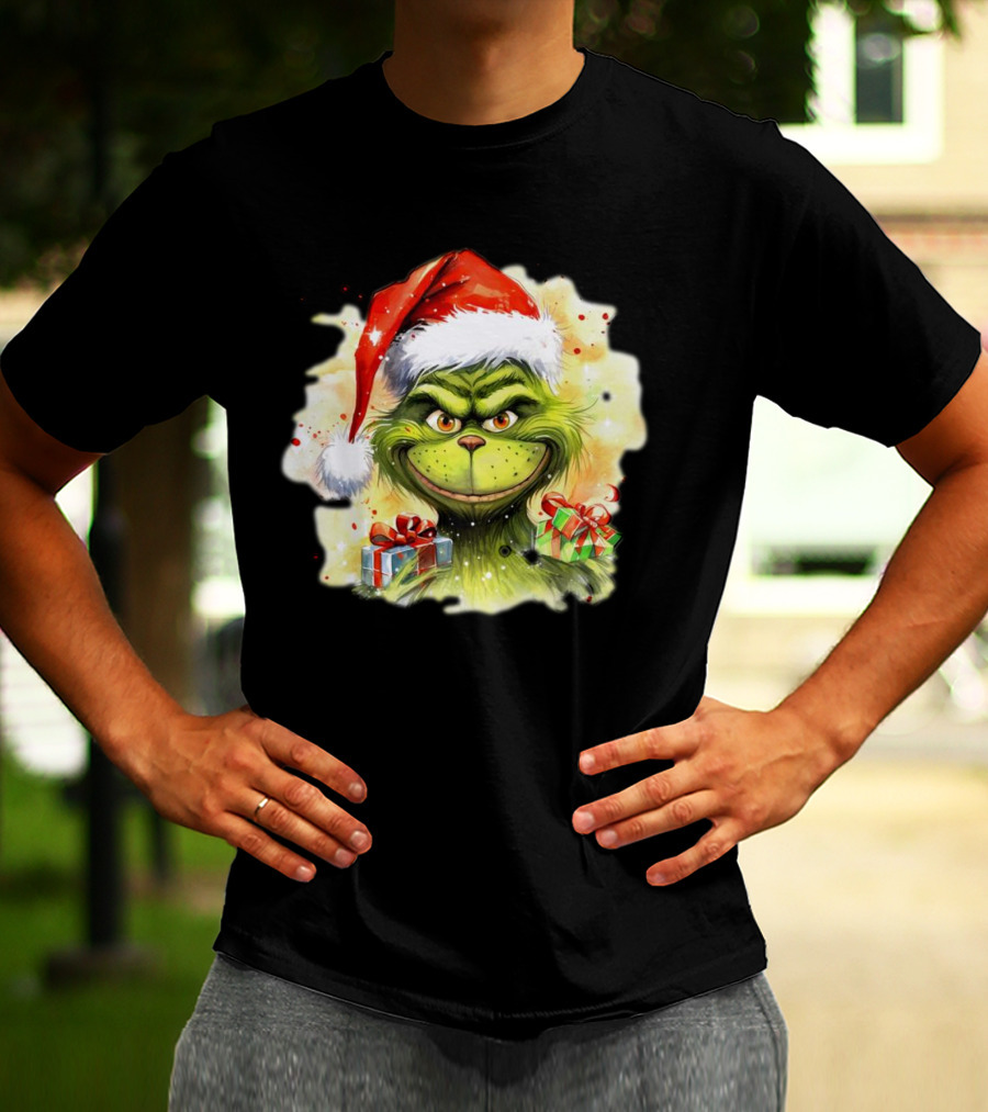 Santa Grinch Watercolor Christmas Gift Boxes T-Shirt