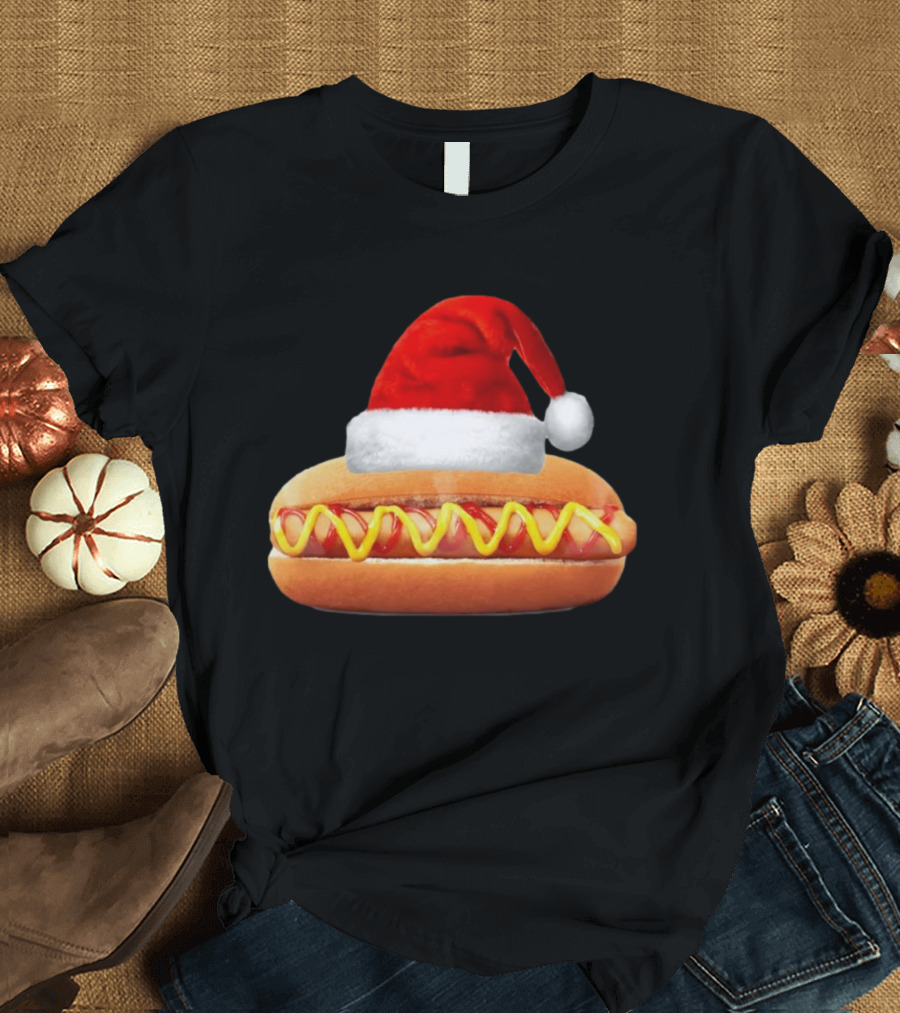 Santa Hat Hot Dog Christmas Family Dinner T-Shirt
