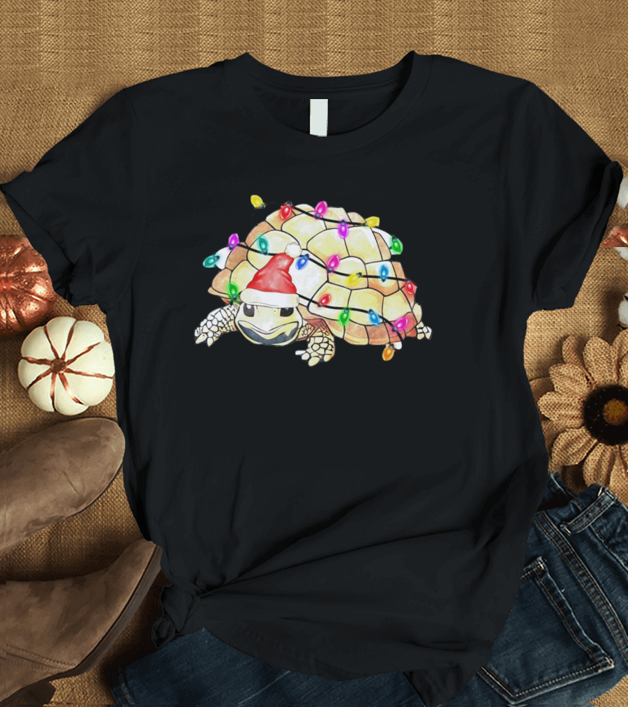 Santa Turtle Wrapped In Colorful Christmas Lights T-Shirt