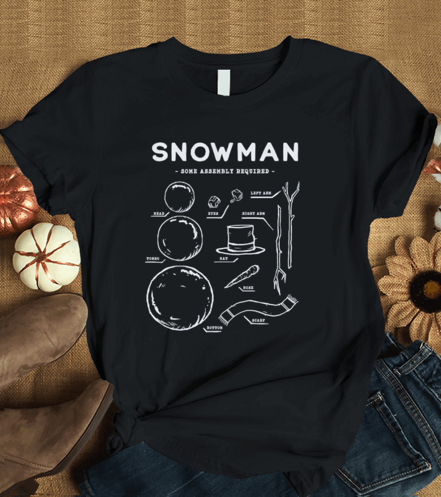 Snowman Some Assembly Required Diagram With Head Torso Bottom Nose Hat And Scarf T-Shirt