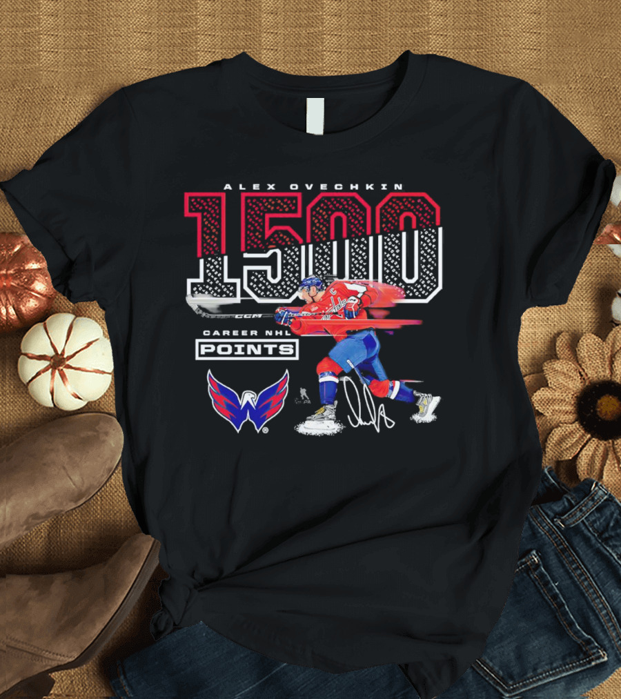 Alex Ovechkin 1500 Career NHL Points Washington Capitals Hockey Achievement T-Shirt