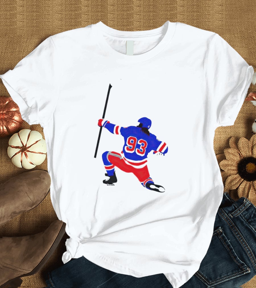 Mika Zibanejad Number 93 Hockey Celebration Iconic Bowing Pose T-Shirt