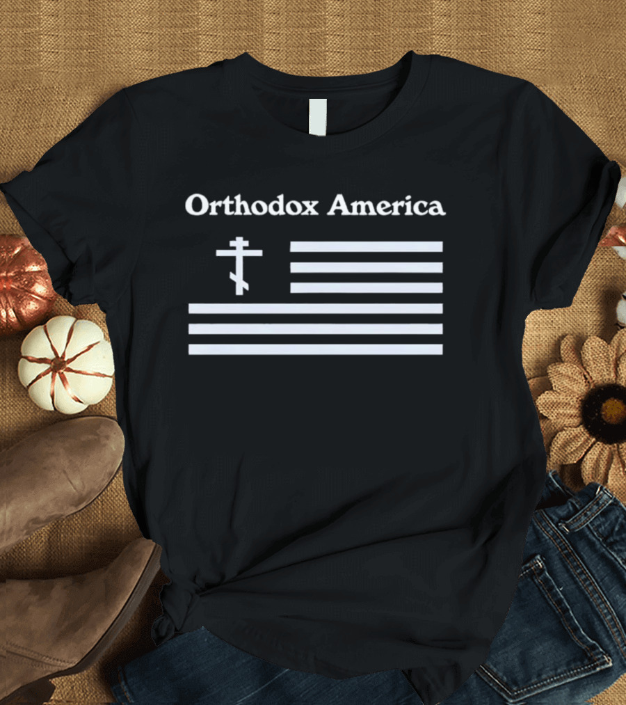 Orthodox America Flag Cross Patriotic Reflection T-Shirt