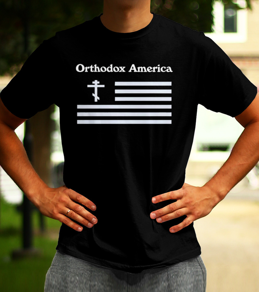 Orthodox America Flag Cross Patriotic Reflection T-Shirt