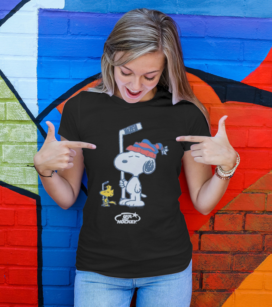 Snoopy Woodstock Peanuts USA Hockey T-Shirt